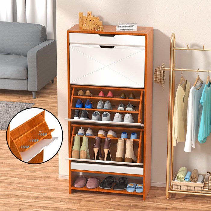 Shoe Cabinet with 3 Flip Drawers WoodenShoe Cabinet Organizer with Adjustable Shelves FreestandingShoe RackStorage Cabinet for Entrance Hallway Living Room Bedroom