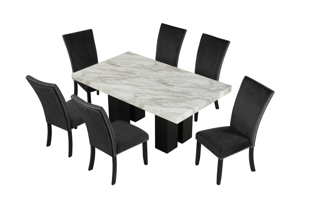 7-piece Dining Table Set with 1 Faux Marble Dining Rectangular Table and 6 Upholstered-Seat Chairs ,for Dining room and Living Room ,Black