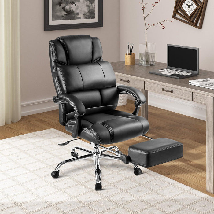 Office Chair - High Quality PU Leather/Double Padded/Support Cushion and Footrest