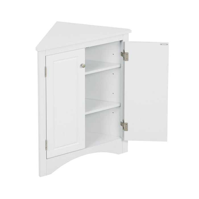 White Triangle BathroomStorage Cabinet with Adjustable Shelves, Freestanding Floor Cabinet for Home Kitchen