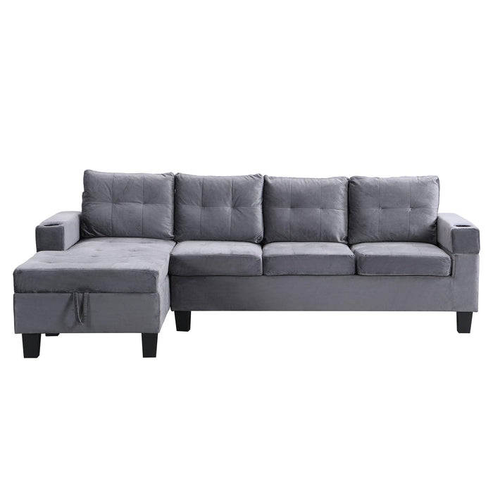 Sectional Sofa Set for Living Room with L Shape  Chaise Lounge ,cup holder and  Left  Hand withStorage Chaise Modern 4 Seat (Grey) 
--LEFT CHAISE WITHStorage