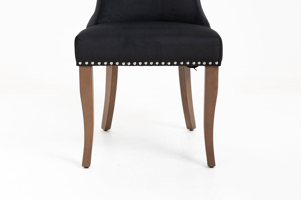 Set of 2 Velvet Upholstered Dining chair with Designed Back and Nailhead trim and Solid Wood Legs BLACK