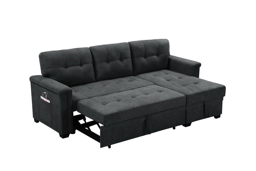 Ashlyn Dark Gray Woven Fabric Sleeper Sectional Sofa Chaise with USB Charger and Tablet Pocket