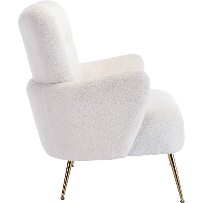 Cozy Teddy Fabric Arm Chair with Sloped High Back and Contemporary Metal Legs ,White