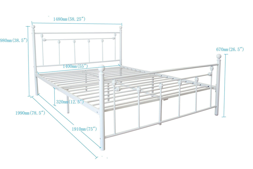 Full Size Metal Bed Frame with Headboard and Footboard (White)