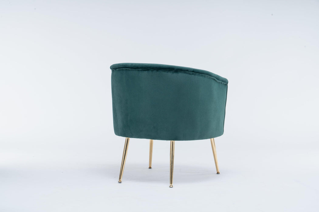 Velvet Accent Armchair Tub Barrel Chair With Gold Metal Legs,Dark Green