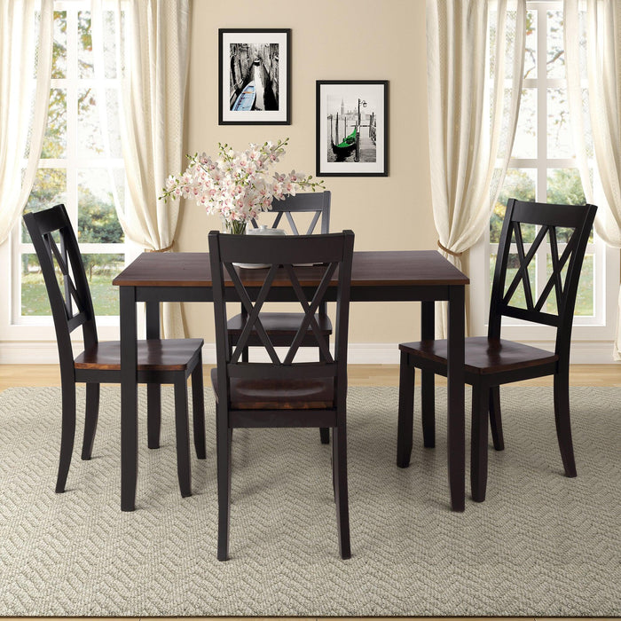 5-Piece Dining Table Set Home Kitchen Table and Chairs Wood Dining Set (Black+Cherry)