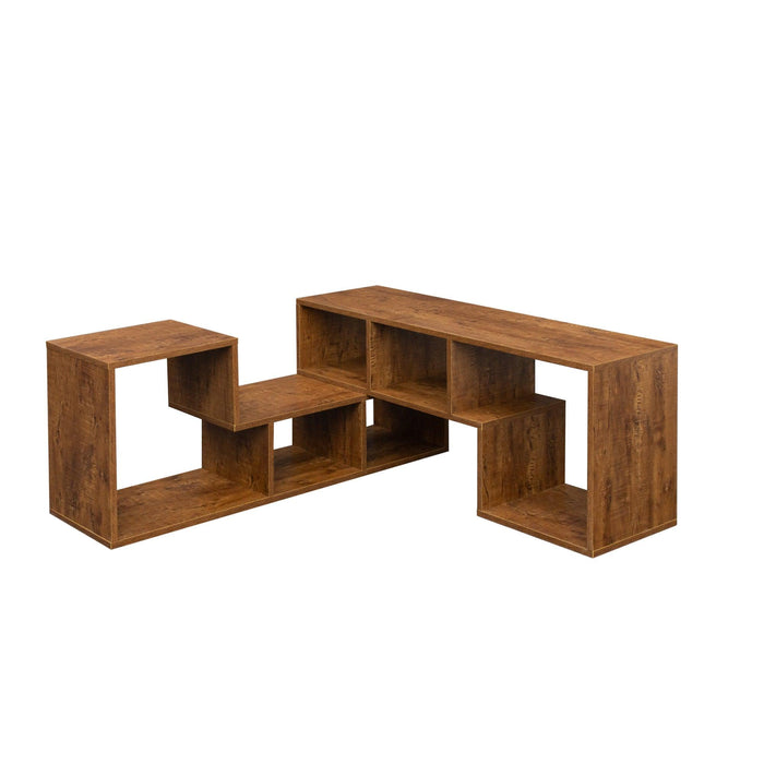 Double L-Shaped TV Stand，Display Shelf ，Bookcase for Home Furniture,Walnut