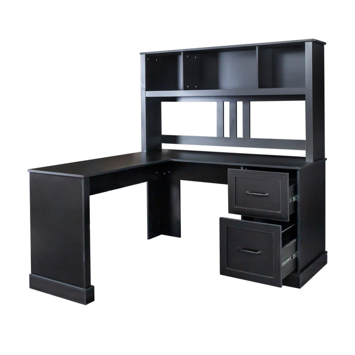 Home Office Computer Desk with Hutch, Antiqued Black finish