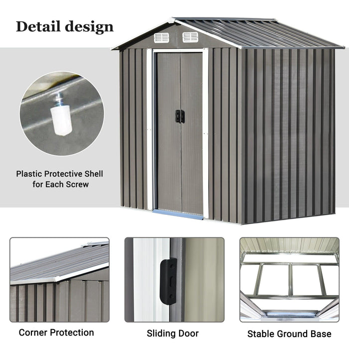 6ft x 4ft Outdoor Garden Lean-to Shed with Metal Adjustable Shelf and Lockable Doors - Gray