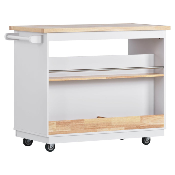 Kitchen Cart Rolling Mobile Kitchen Island Solid Wood Top, Kitchen Cart With 2 Drawers,Tableware Cabinet（White）