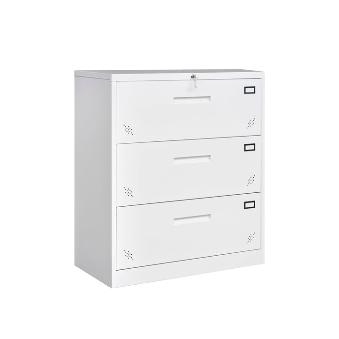 3 Drawer Lateral Filing Cabinet for Legal/Letter A4 Size, Large Deep Drawers Locked by Keys, Locking Wide File Cabinet for Home Office, Metal Steel