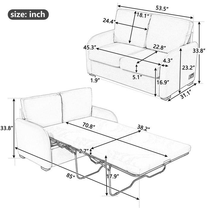 Pull Out Sofa Bed with USB Charging Port and 3-pin Plug,Sleeper Sofa Bed with Twin Size Mattress Pad,Loveseat Sleeper for Living Room,Small Apartment, Beige