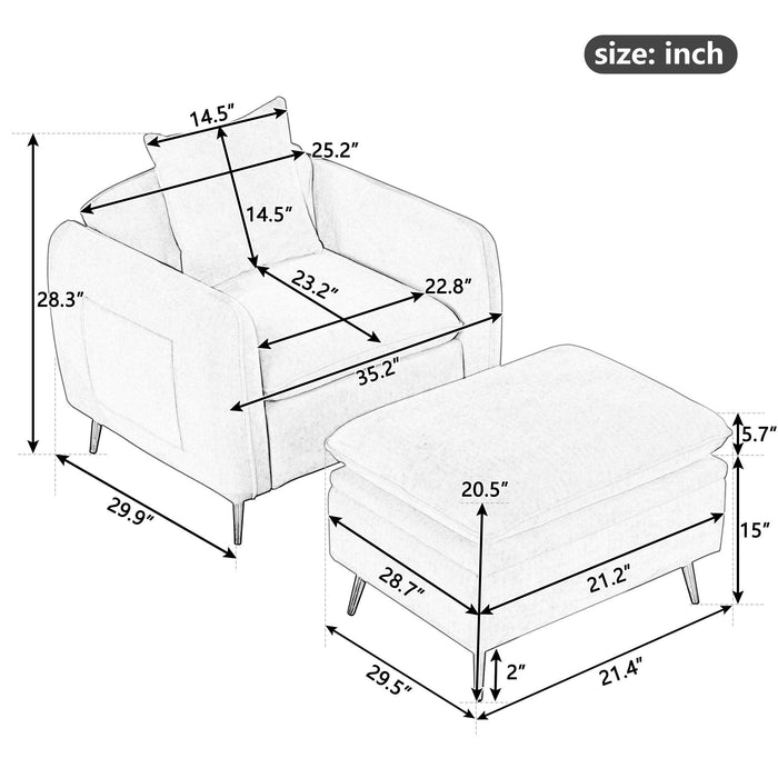 35.2"Modern Accent Chair,Single Sofa Chair with Ottoman Foot Rest and Pillow for Living Room Bedroom Small Spaces Apartment Office,Pink