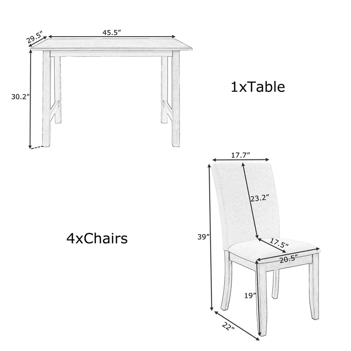 Farmhouse 5-Piece Wood Dining Table Set for 4, Kitchen Furniture Set with 4 Upholstered Dining Chairs for Small Places, Gray Table+Beige Chair