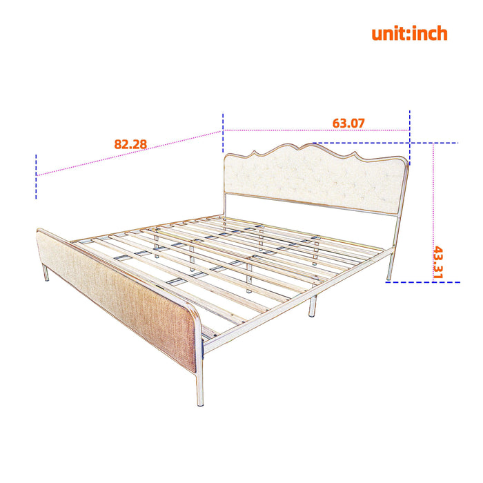 Buckle shaped backrest, metal frame, solid wood ribs, sponge soft bag, comfortable and elegant atmosphere, white, q-size