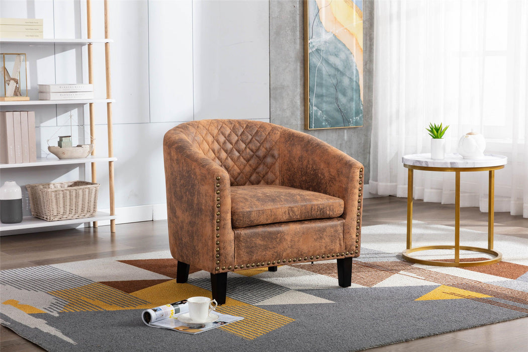 accent Barrel chair living room chair with nailheads and solid wood legs  Light  Coffee microfiber fabric