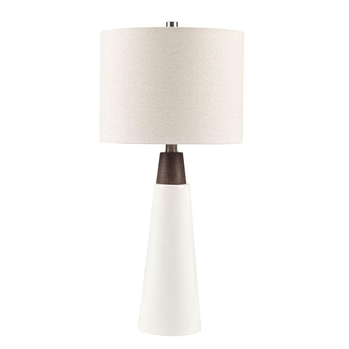 Tristan Triangular Ceramic and Wood Table Lamp