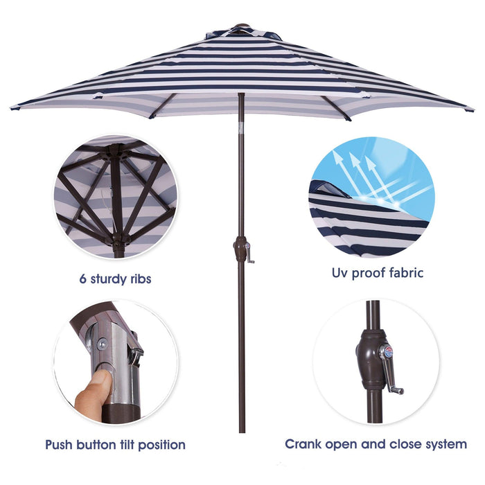 Outdoor Patio 8.6-Feet Market Table Umbrella With Push Button Tilt And Crank, Blue/White Stripes[Umbrella Base is not Included]