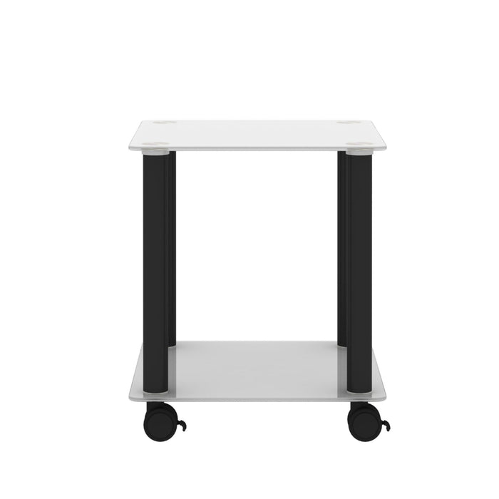 1-Piece White+Black Side Table , 2-Tier Space End Table ,Modern Night Stand, Sofa table, Side Table withStorage Shelve