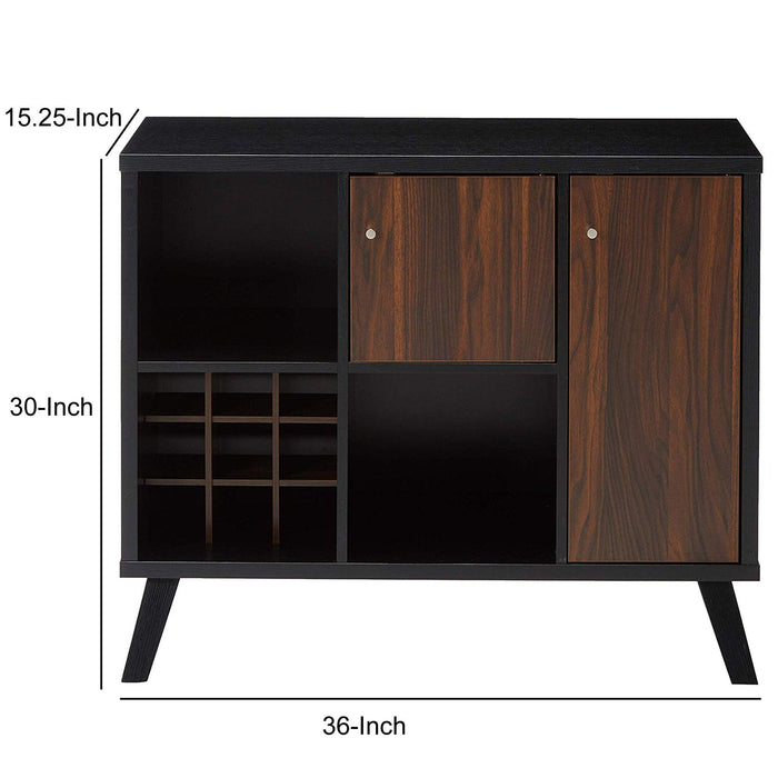 Wooden Wine BarStorage Cabinet with 2 door cabinet andStorage Cubes, Black And Brown