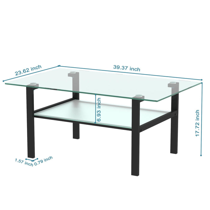 Transparent glass black coffee table,Modern simple, living room coffee table, side center table