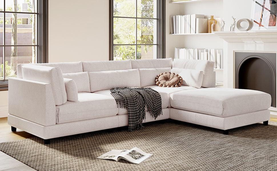 2 Pieces L shaped Sofa with Removable Ottomans and comfortable waist pillows