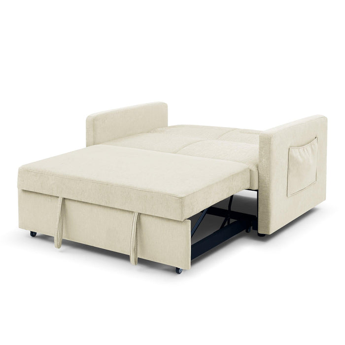 Loveseats Sofa Bed with Pull-out Bed，Adjsutable Back and Two Arm Pocket，Beige （54.5“x33”x31.5“）