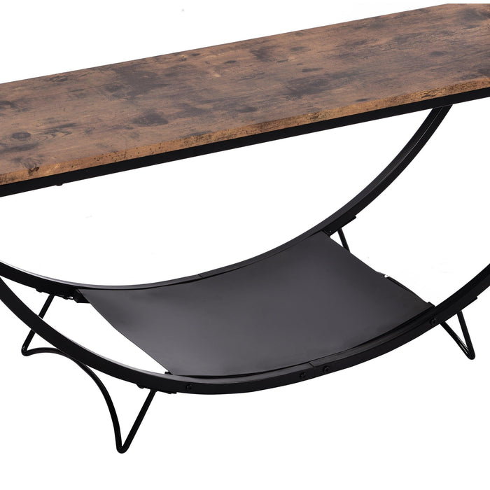 Rustic Industrial Design Demilune Shape Textured Metal Distressed Wood Console Table (Distressed Brown)