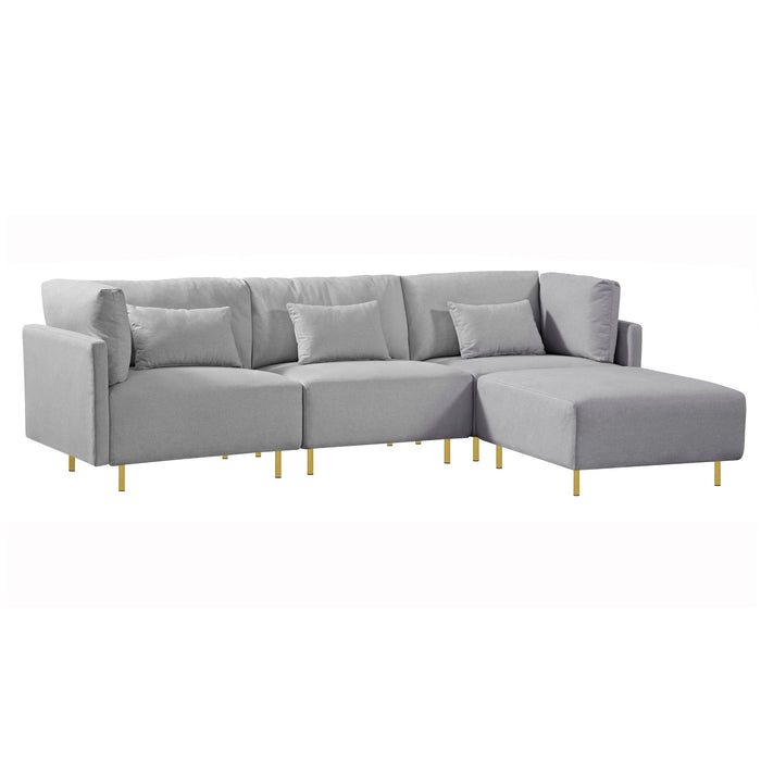 Modern Luxury Sectional Sofa Couch Quality Upholstery L Shape Sofa lden Metal Leg with Convertible Ottoman Chaise Grey