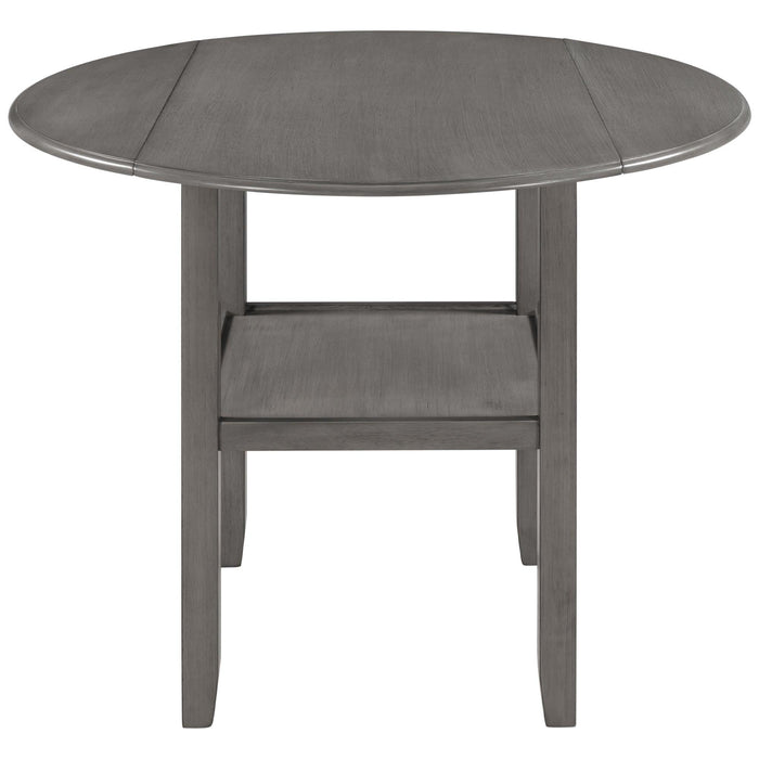 Farmhouse Round Counter Height Kitchen Dining Table with Drop Leaf  and One Shelf for Small Places, Gray