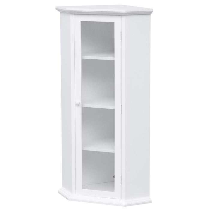 Freestanding Bathroom Cabinet with Glass Door, CornerStorage Cabinet for Bathroom, Living Room and Kitchen, MDF Board with Painted Finish, White