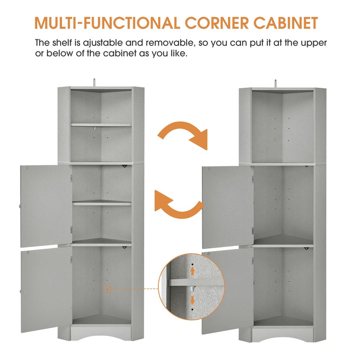 Tall Bathroom Corner Cabinet, FreestandingStorage Cabinet with Doors and Adjustable Shelves, MDF Board, Gray