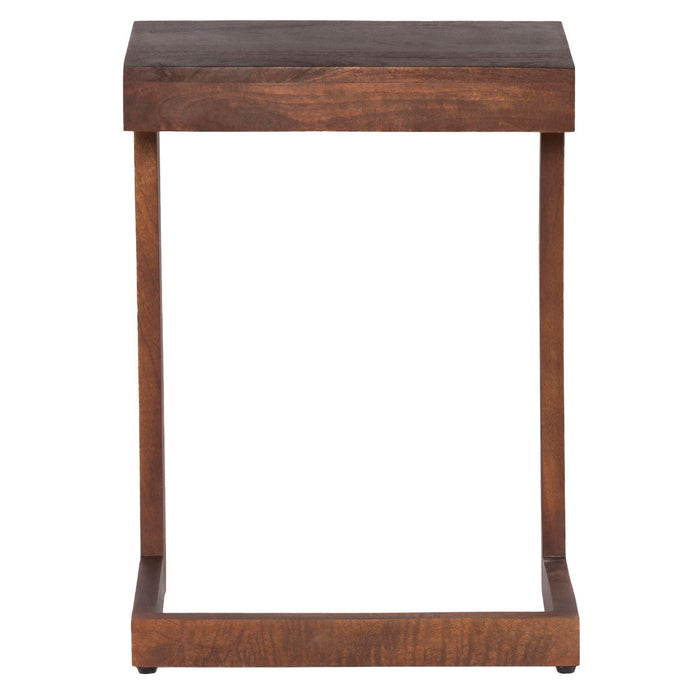 26 Inch Handcrafted ManWood Side End Table, Open Design Base, Dark Brown