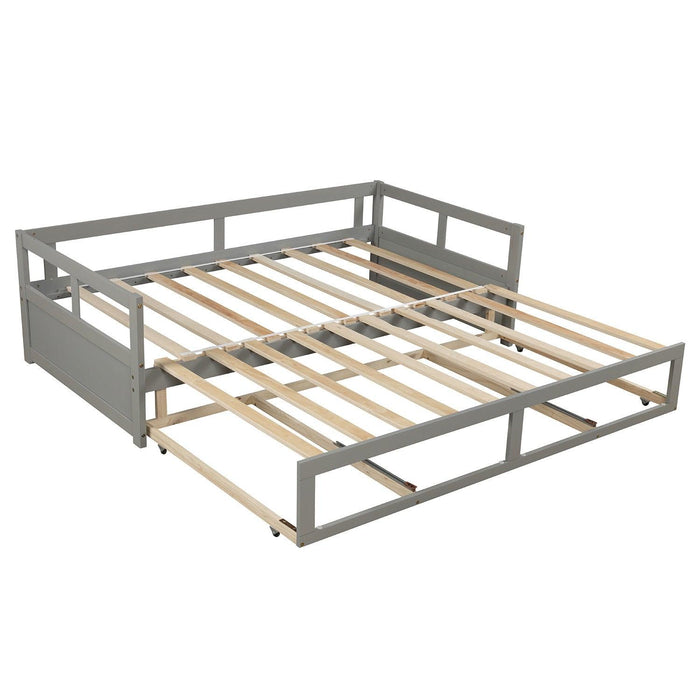 Wooden Daybed with Trundle Bed and TwoStorage Drawers , Extendable Bed Daybed,Sofa Bed for Bedroom Living Room, Gray