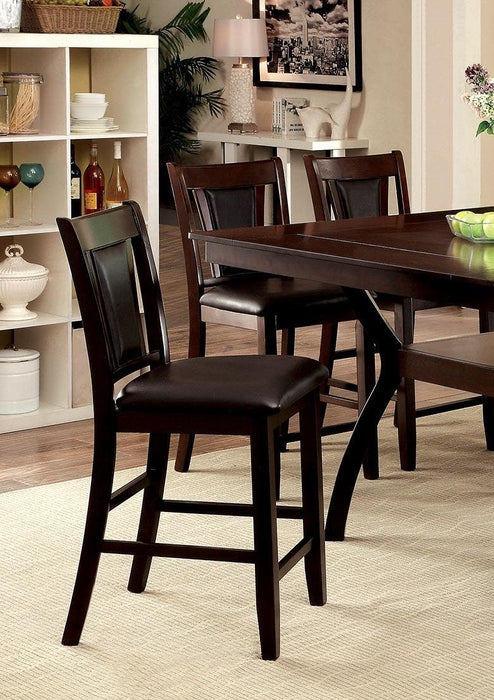 Contemporary Set of 2 Counter Height Chairs Dark Cherry And Espresso Solid wood Chair Padded Leatherette Upholstered Seat Kitchen Dining Room Furniture