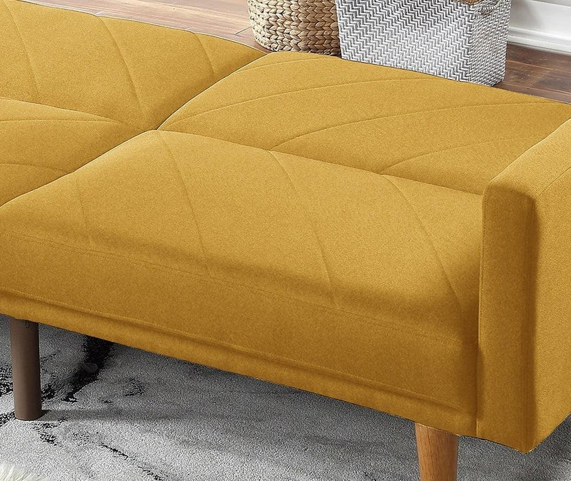 Modern Electric Look 1pc Convertible Sofa Couch Mustard Color Linen Like Fabric Cushion Wooden Legs Living Room