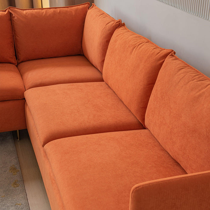 Modular L-shaped Corner sofa ,Left Hand Facing Sectional Couch,Orange Cotton Linen-90.9''