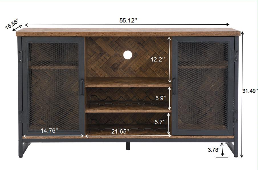 Miltifunctional IndustrialStorage Cabinet, Wine Bar Cabinet for Liquor and Glasses, TV Stand & Media Entertainment Center Console Table