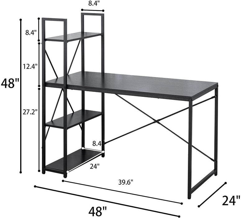 Computer Desk 48" withStorage Shelves Student Study Writing Table for Home OfficeModern Simple Style PC Laptop Table Rustic Black Metal Frame Black