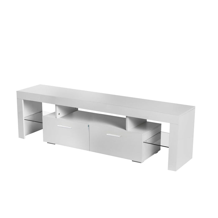 20 minutes quick assemble,White morden TV Stand with LED Lights,high glossy front TV Cabinet,can be assembled in Lounge Room, Living Room or Bedroom,color:WHITE