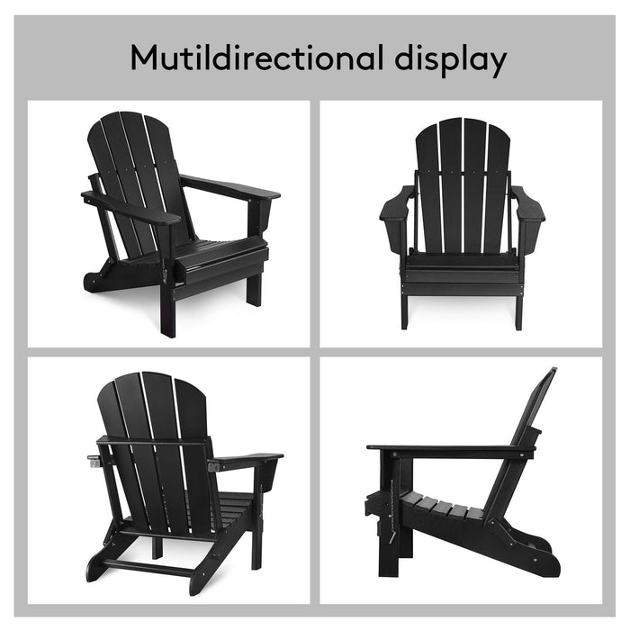 Folding Adirondack Chair Outdoor, Poly Lumber Weather Resistant Patio Chairs for Garden, Deck, Backyard, Lawn Furniture, Easy Maintenance & Classic Adirondack Chairs Design, Black