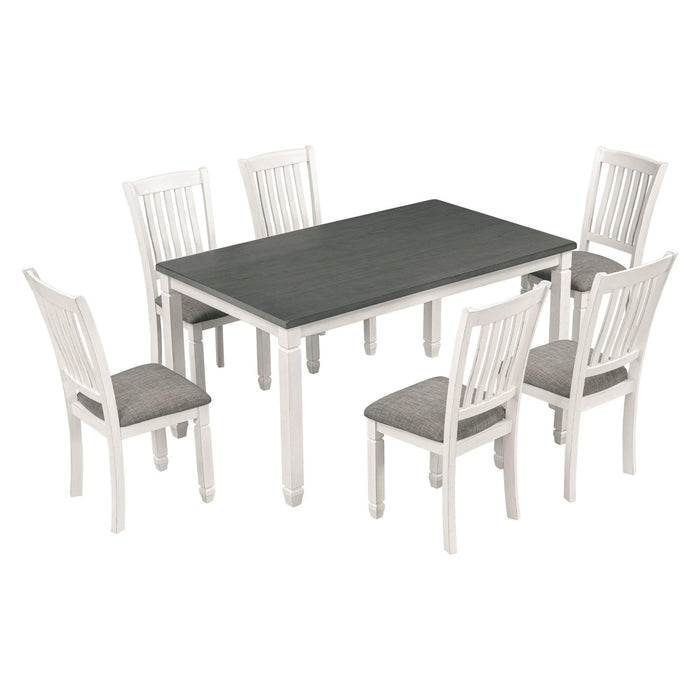 7-Piece Dining Table Set Wood Dining Table and 6 Upholstered Chairs with Shaped Legs for Dining Room/Living Room Furniture (Gray+White)