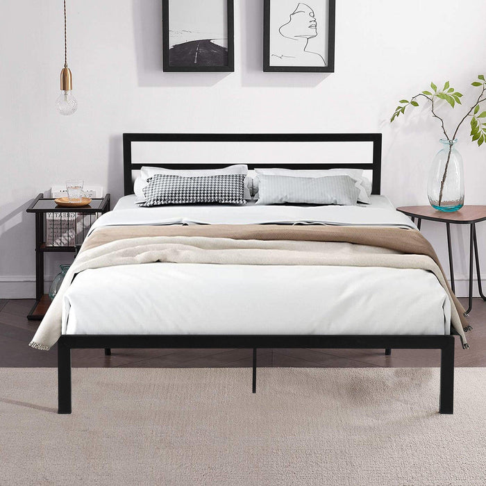 Queen Size Metal Bed Frame with Headboard Black