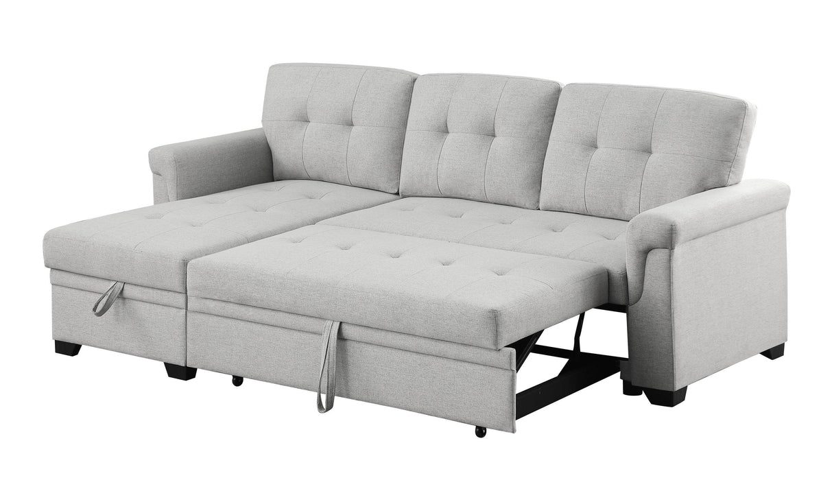 Sierra Light Gray Linen Reversible Sleeper Sectional Sofa withStorage Chaise