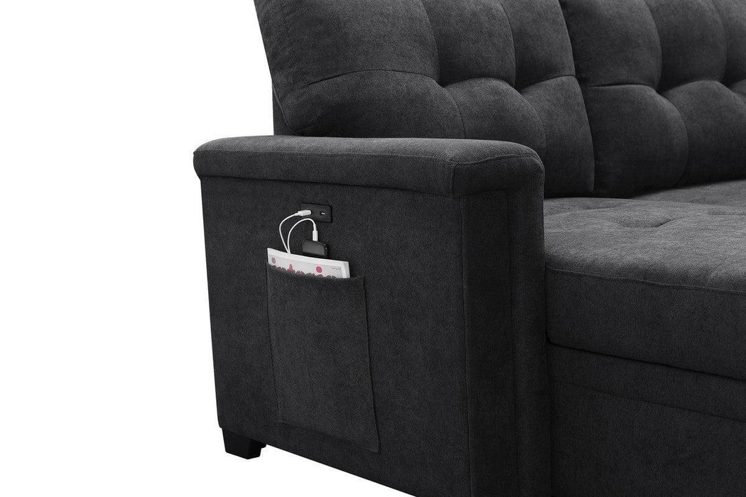 Ashlyn Dark Gray Woven Fabric Sleeper Sectional Sofa Chaise with USB Charger and Tablet Pocket