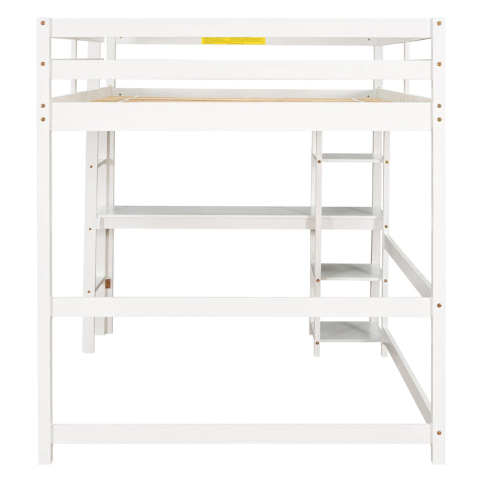 Full Loft Bed with Desk and Shelves,White