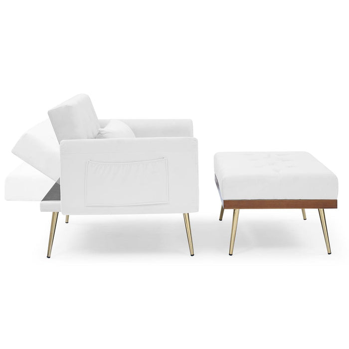 Recline Sofa Chair with Ottoman, Two Arm Pocket and Wood Frame include 1 Pillow, White (40.5”x33”x32”)