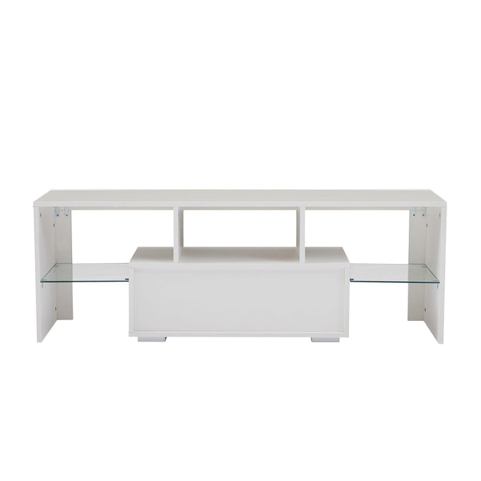 White morden TV Stand with LED Lights,high glossy front TV Cabinet,can be assembled in Lounge Room, Living Room or Bedroom,color:WHITE