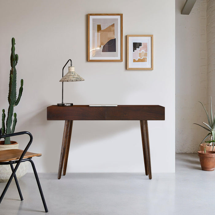 ManWood Writing Desk with Two Drawers and Tapered Legs, Brown